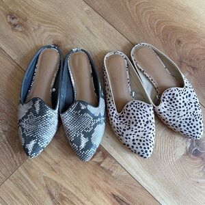 Two Pairs Stylish Women's Slip-On Loafers - Snake and Polka Dot 6.5